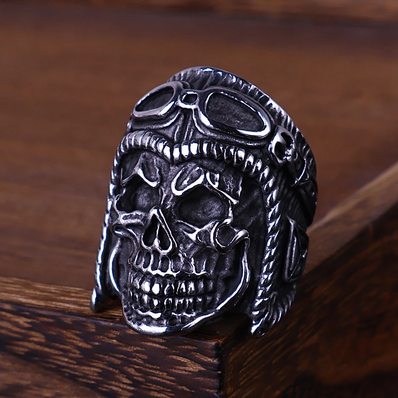 Multi-style Gothic Pilot Skull Rings for Men Heavy Metal Punk Biker Stainless Steel Ring Jewelry Halloween Party Dropshipping