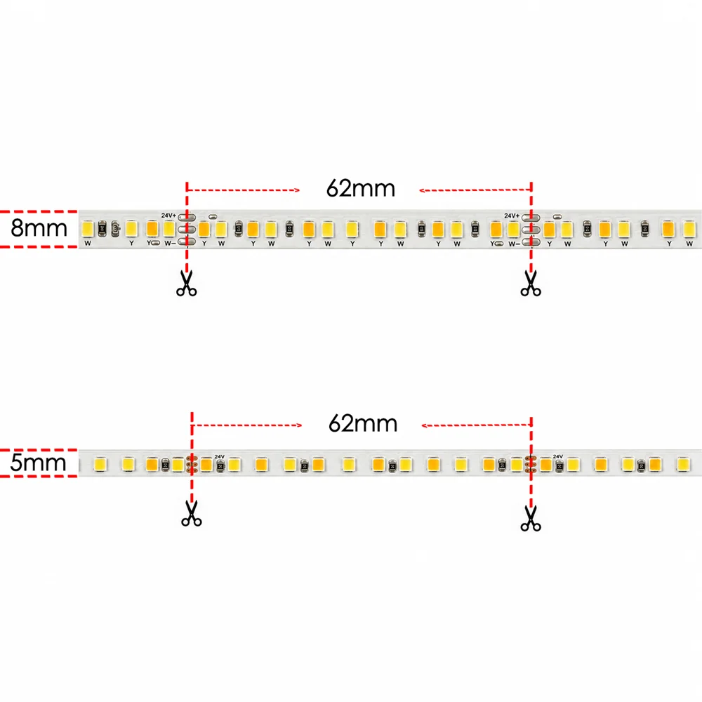 Afbeelding 3: 24V Dimbare CCT LED Stripverlichting 2700K tot 6500K Instelbare LED Tape Dubbele Kleur Lineaire Verlichting 10 Meter 2835 SMD Wit en Warm Wit