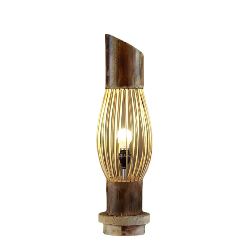 Handmade bamboo silk wooden craft floor lamp pastoral warm homestay decorative lamps