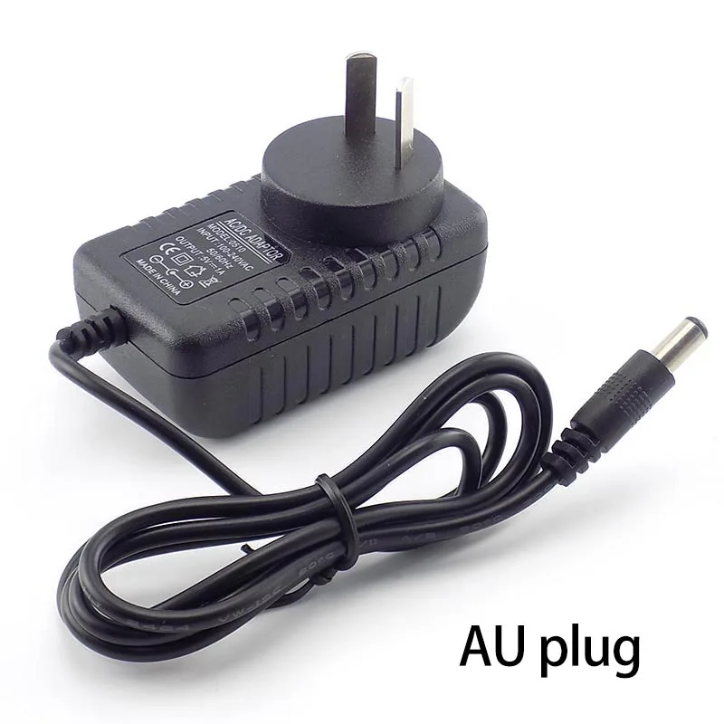 Adaptador de alimentação AC para DC, carregador de parede para luz de tira conduzida, lâmpada, CCTV, câmera, UE, AU, Plug EUA, 5,5mm x 2,1mm, 2000ma, 5V, 2A