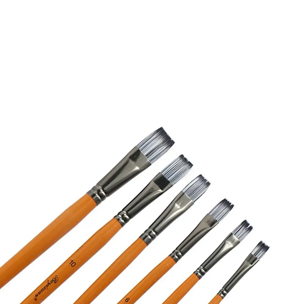 Наборы кистей для рисования волос из синтетического нейлона, круглая головка, деревянная ручка, акриловые масляные кисти, канцелярские принадлежности, принадлежности для рукоделия с шипами