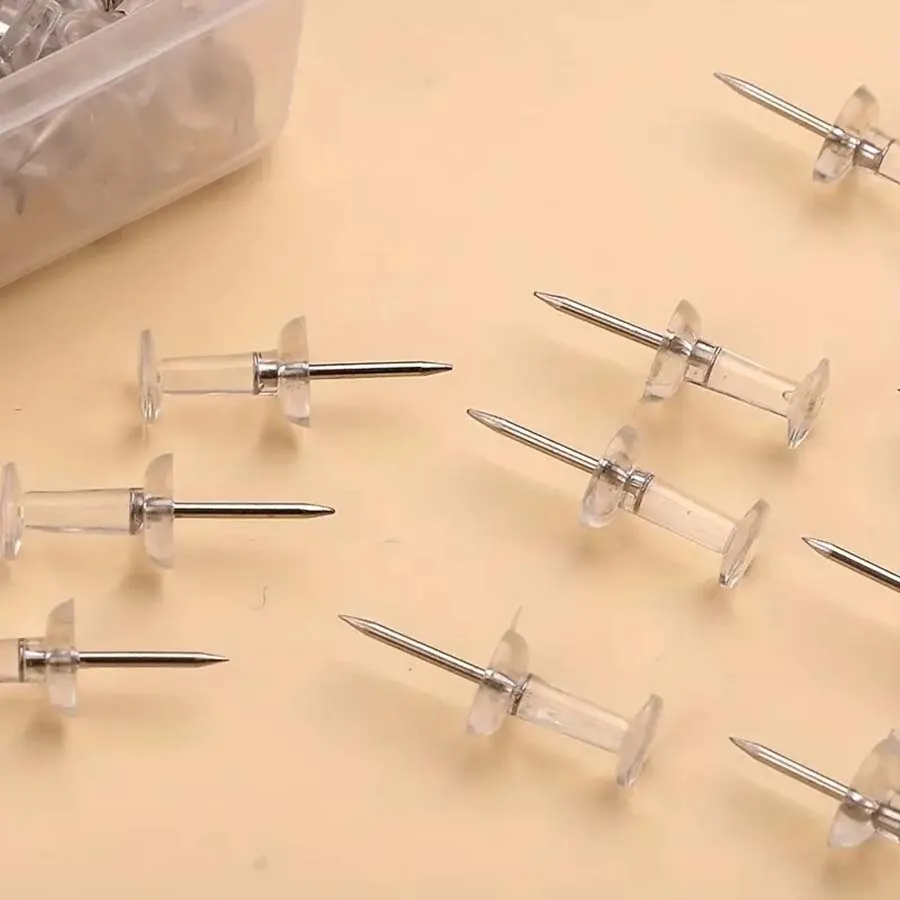 Clip-Shaped Transparent Thumb Tacks — 20pcs
