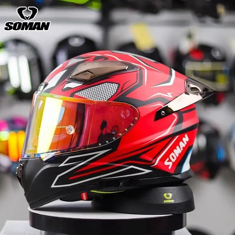 Soman Motorradhelm ECE DOT Zertifizierung Integralhelm mit großem Spoiler Doppellinse Motorradhelm aus Fiberglas