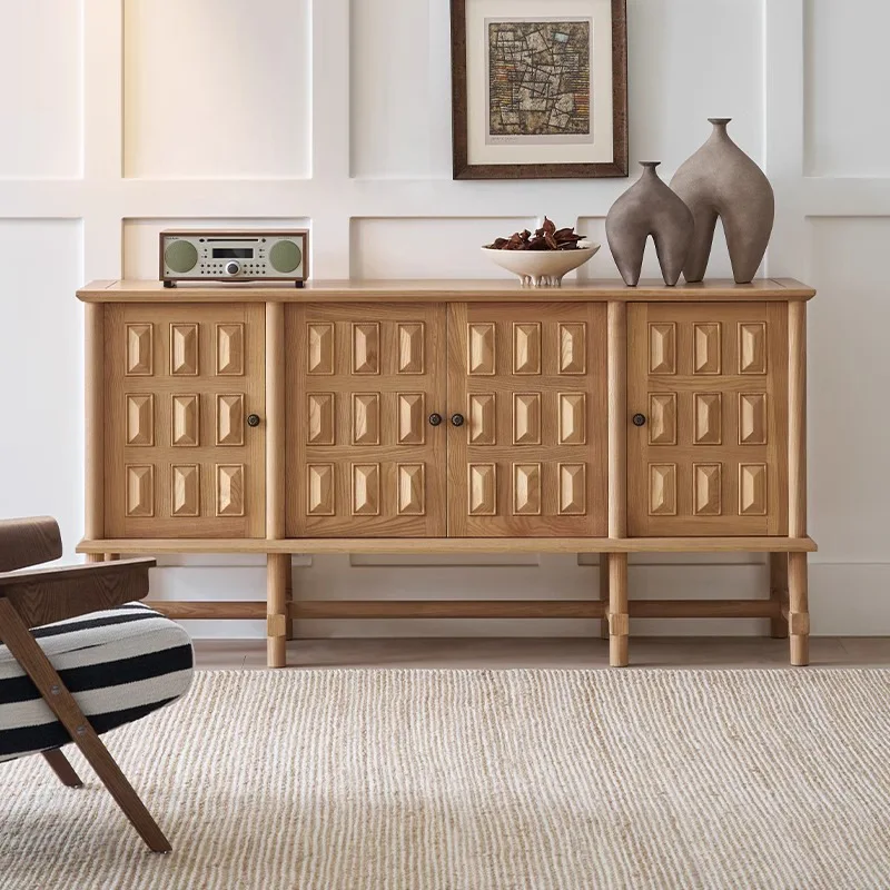 

Khaki side cabinet French retro log style living room storage cabinet household entrance solid wood side cabinet