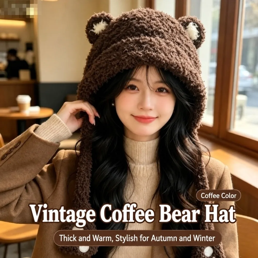 Stylish Polyester Trapper Hat Korean Style Paw Print Pattern Thick Bear Ear Hat 54cm To 62cm Ear Protection Ear Flap Hat Girls
