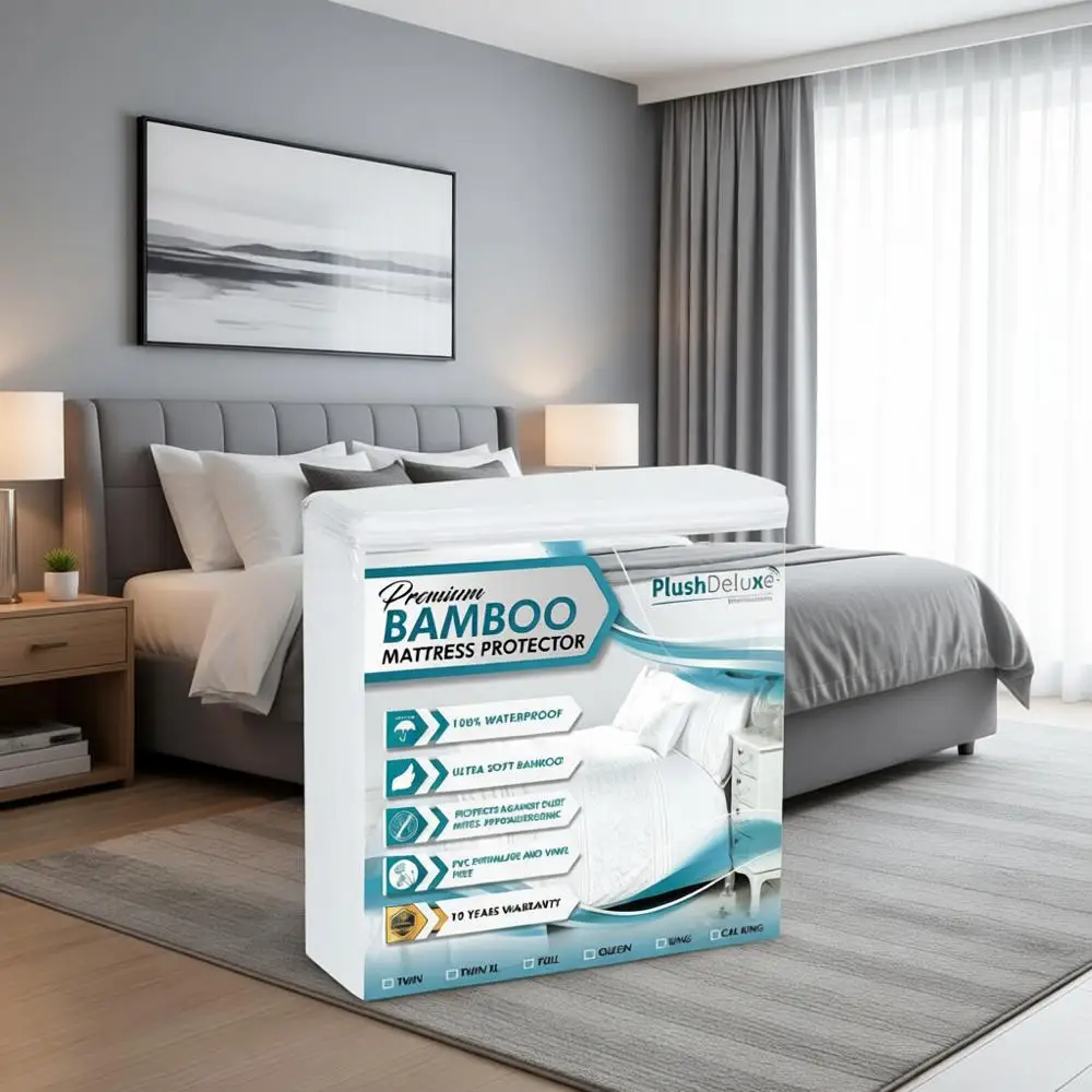 

Queen Size Waterproof & Breathable Bamboo Mattress Protector - White, Soft, Washable & Comfortable