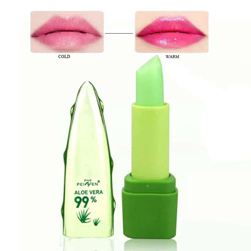 ลิปบาล์มลิปสติก 99% Aloe Vera Strawberry Makeup Lip Care ลิปสติกสีเปลี่ยนอารมณ์ Lasting Moisturizing ลิปสติก Beauty