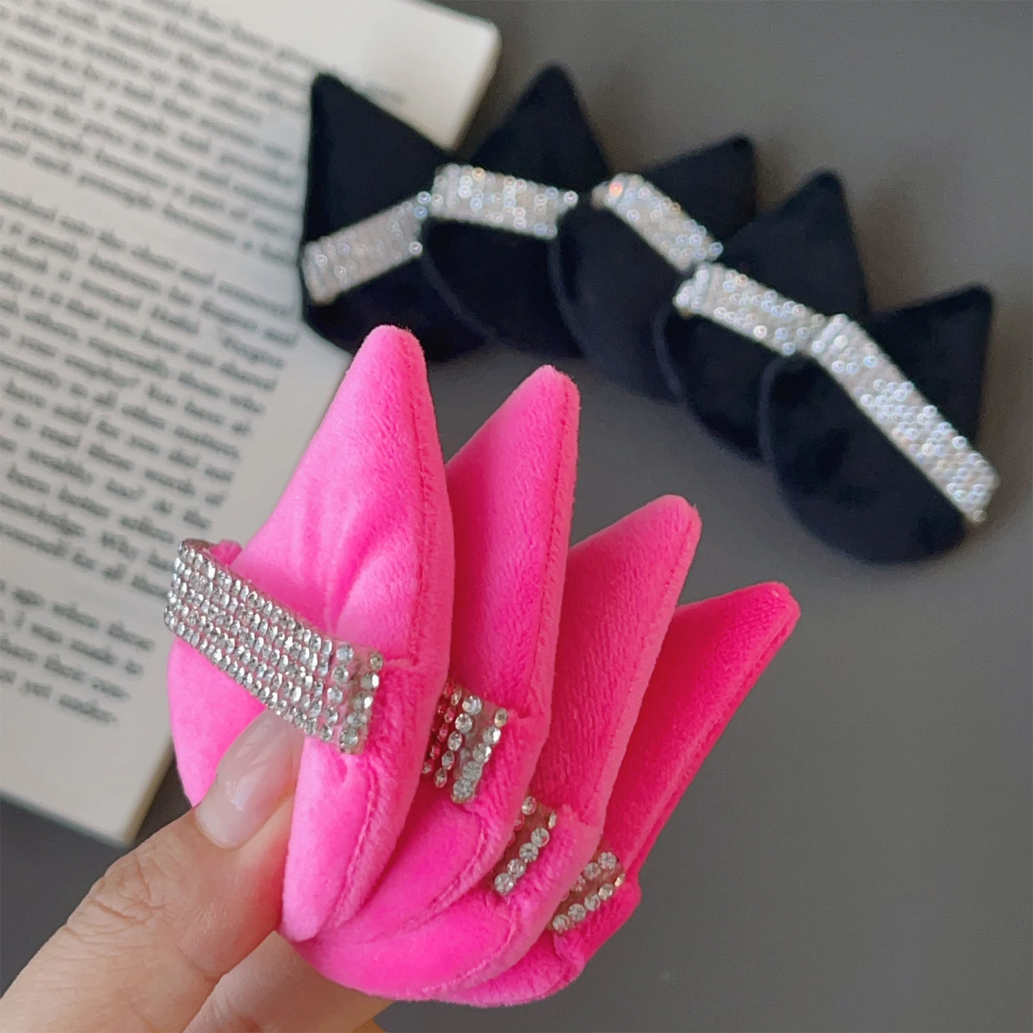 1-5 個クリスタル植毛三角形メイクスポンジファンデーション女性パウダー化粧品パフセット洗える軽量フェイスメイクツール