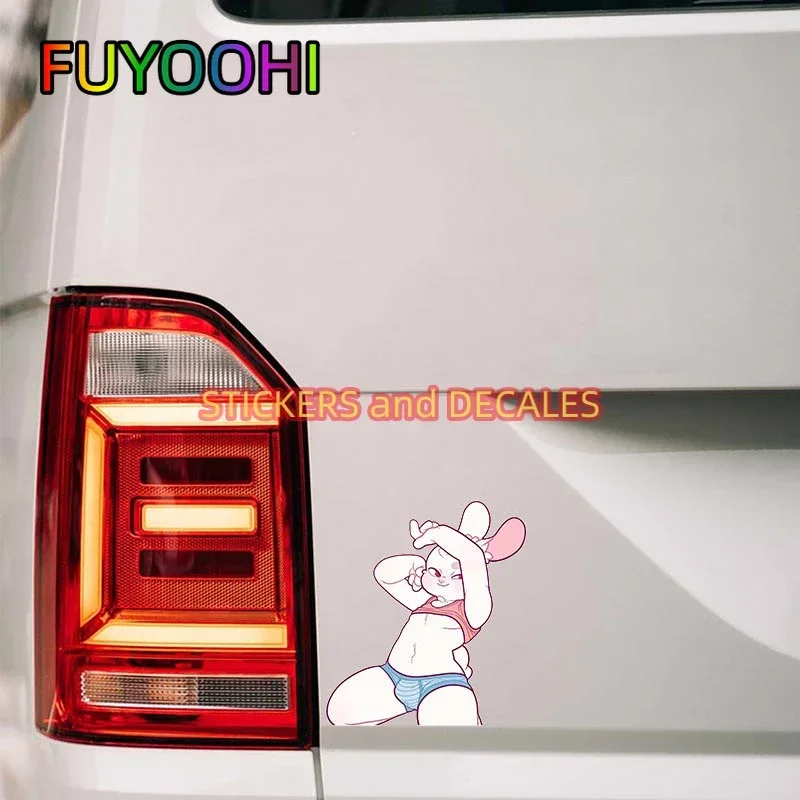 FUYOOHI Play Stickers Plush Furry Rabbit Funny Sunscreen Vinyl Decals Windshield Trunk Decoration Air Conditioner