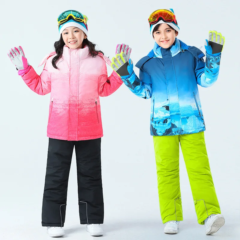 

Ski Suit Children Thickened Girls Boys Winter Clothing Kids Ski Set Warm Windproof Waterproof Overalls Cotton-Padded Snow Pants