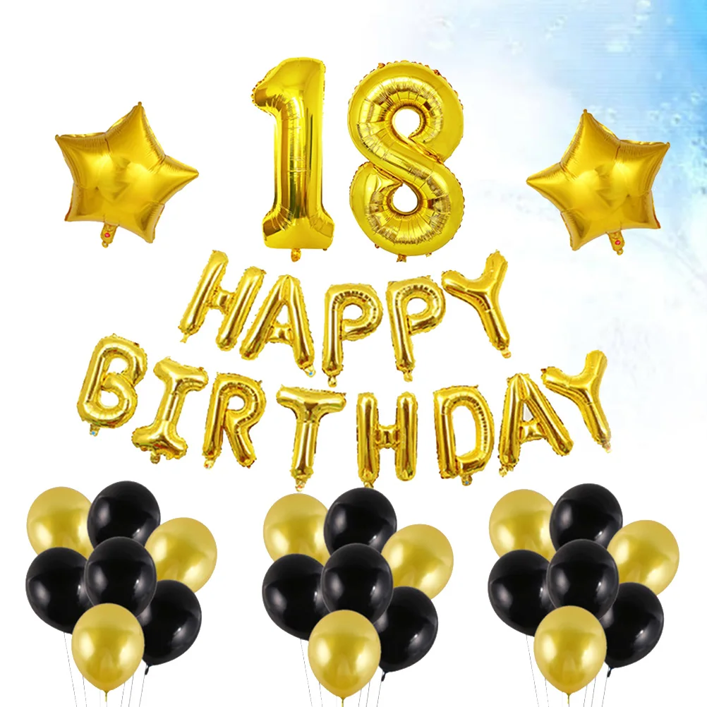 

18 Years Old Happy Birthday Balloons Kit Decorative Balloons Set Natural Latex Aluminum Film Balloons (Golden)