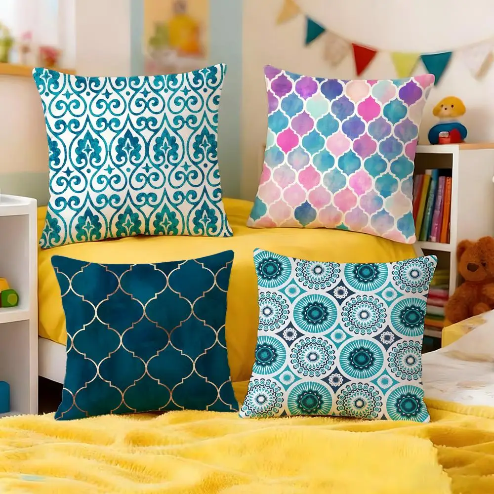 Ethnic Moroccan Pattern Cushion Cover Premium Soft Pillowcase Skin-Friendly Breathable Multi-Purpose for Home Office Travel