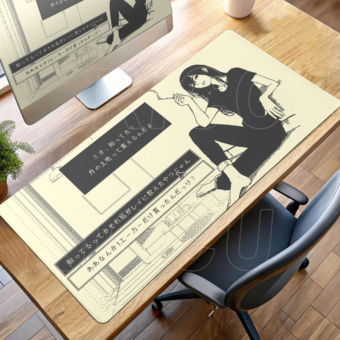 XXL HD-Druck Anime Girl Mauspad XXL Schwarz Weiß Cooles Mauspad mit schneller Reaktionszeit Tastaturunterlage PC-Zubehör Schreibtischunterlage Teppich – Detail 11