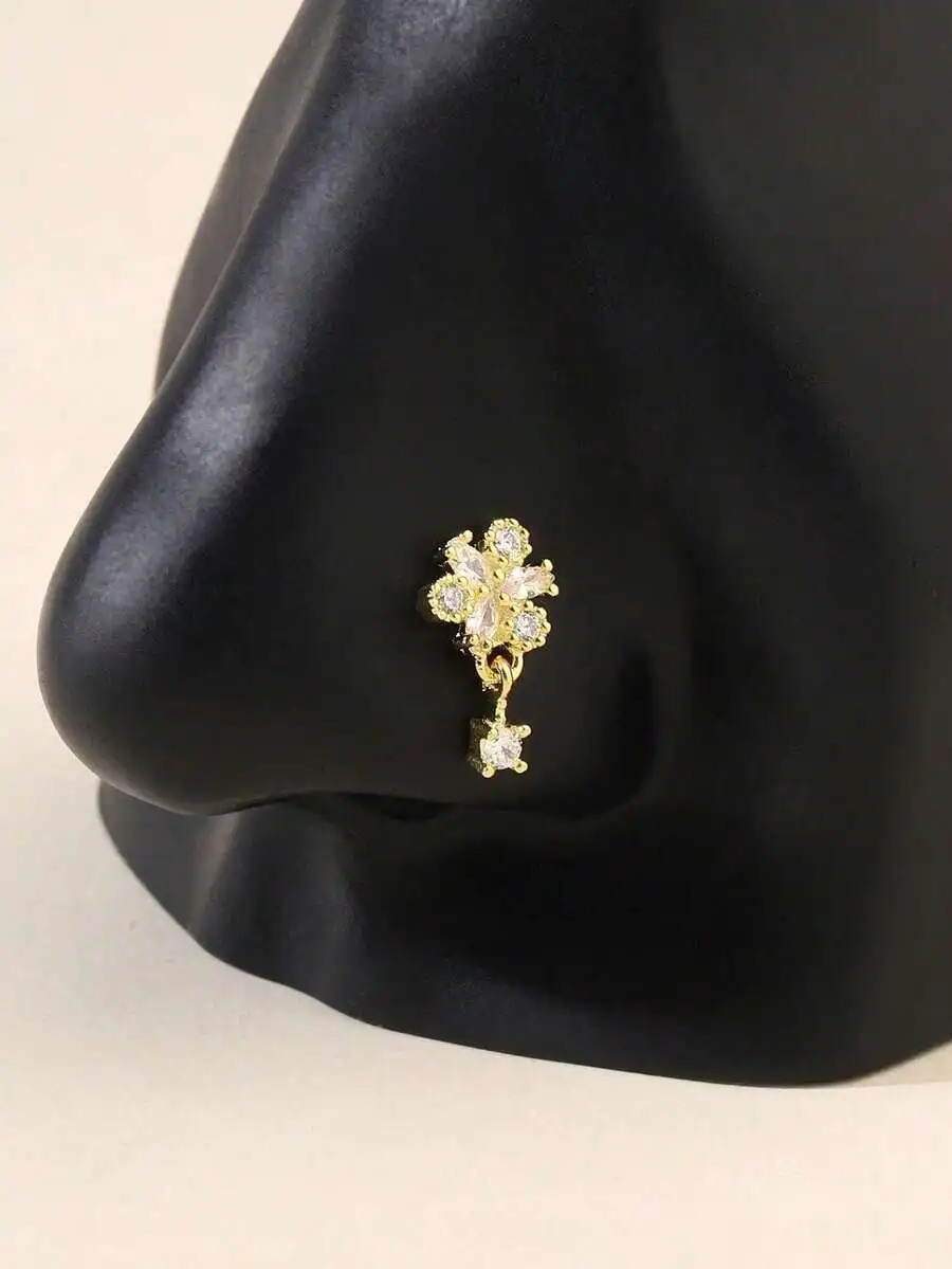 1 pieza de aro para la nariz en forma de L con diseño de flor en color dorado