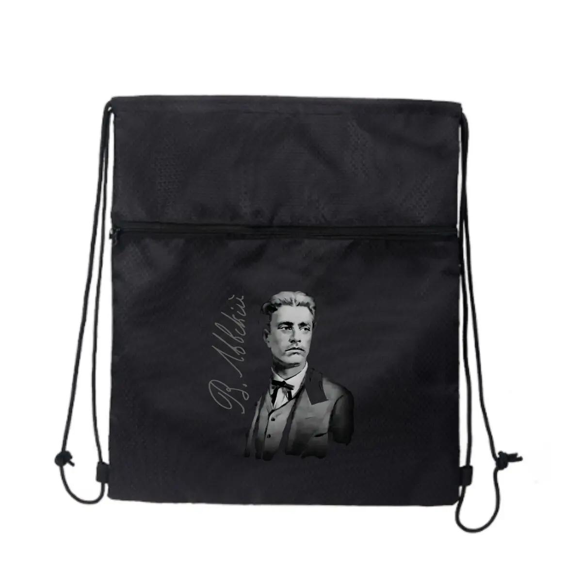 

Черный повседневный рюкзак с портретом и молнией на шнурке: повседневное использование для мужчин и женщин