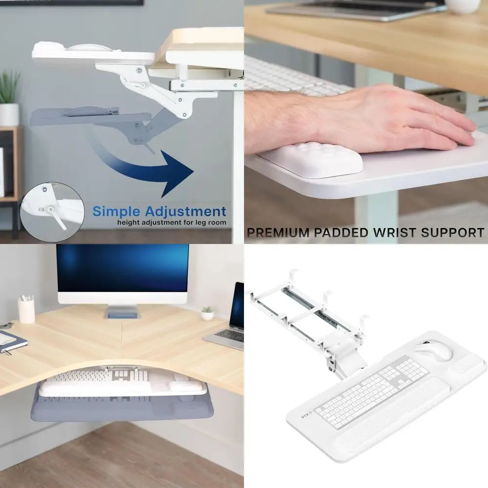 Adjustable 27x11 Ergonomic Desk Mount Platform for Computer Keyboard and Mouse with Padding, White