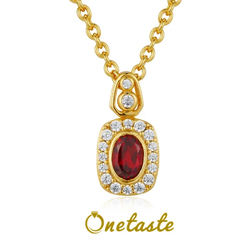 French Chic Natural Garnet 925 Silver Gold Plated Pendant Necklace Women Zircon Minimalistic Luxury Choker Necklaces 2023 New