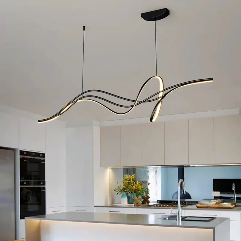 

Modern Lines Led Pendant Light for Restaurant Dining Room Tables Kitchen Bar Counter Black Chandelier Home Decor Light Fixture