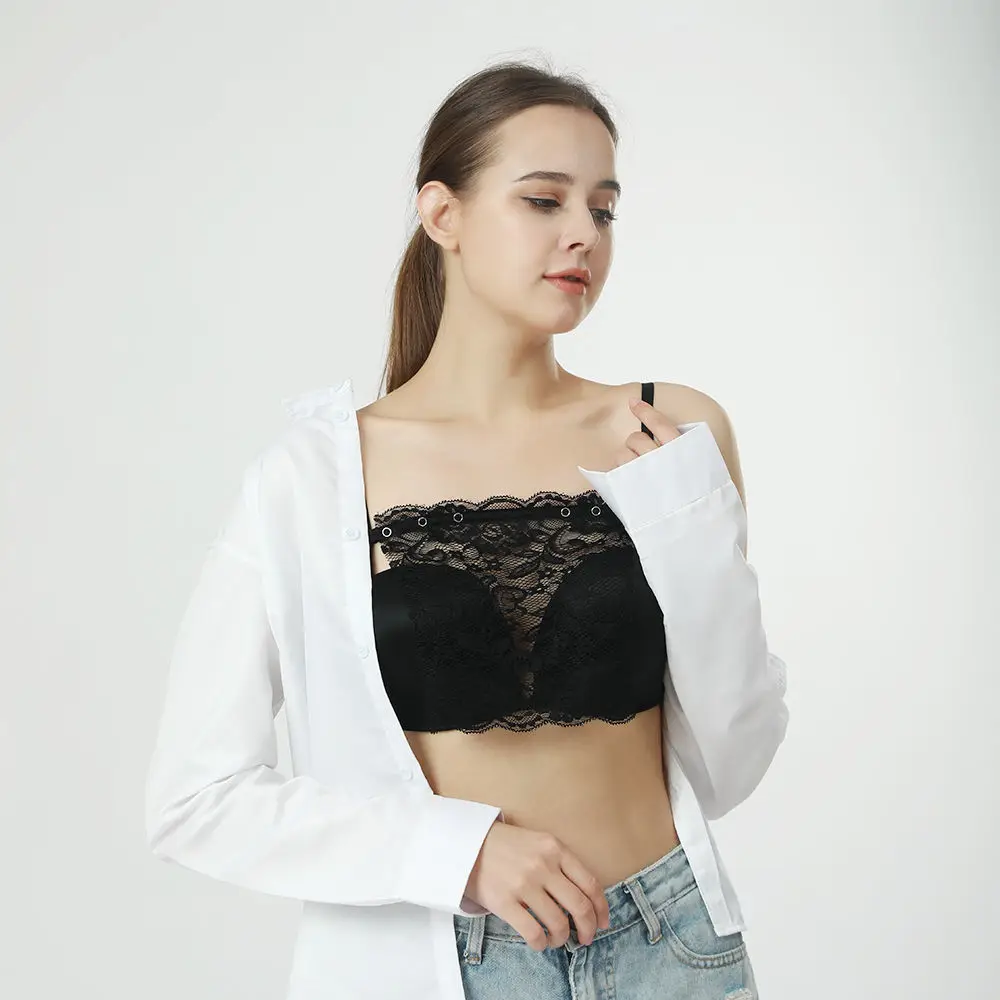 Tela de una pieza para cubrir escote para mujer, Tops, camisola, sujetador, inserto envuelto, decoración del pecho, encaje transparente, Top de tubo