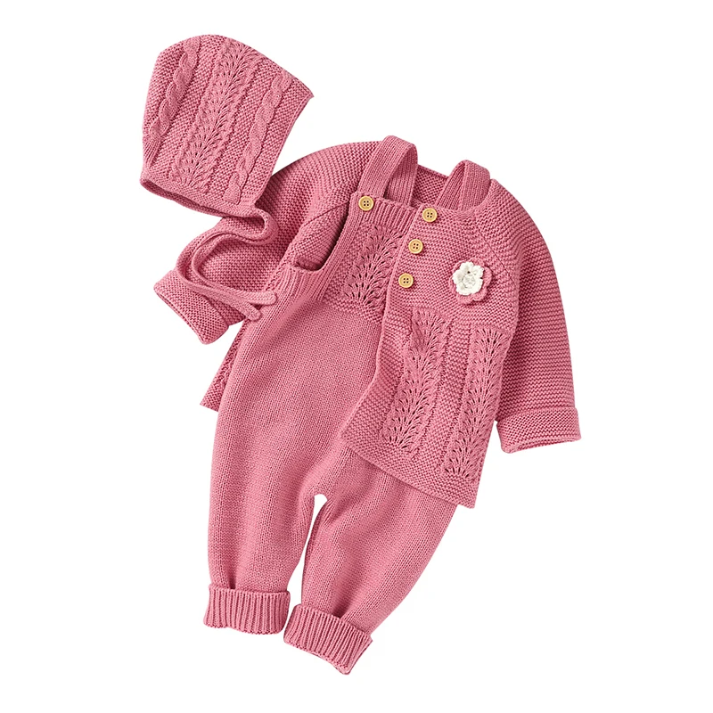 Winter Baby Clothes Sets Autumn Toddler Kids Casual Long Sleeve Jackets+Rompers+Hats Outfits 0-2Y Children Outwear Costumes 3pcs