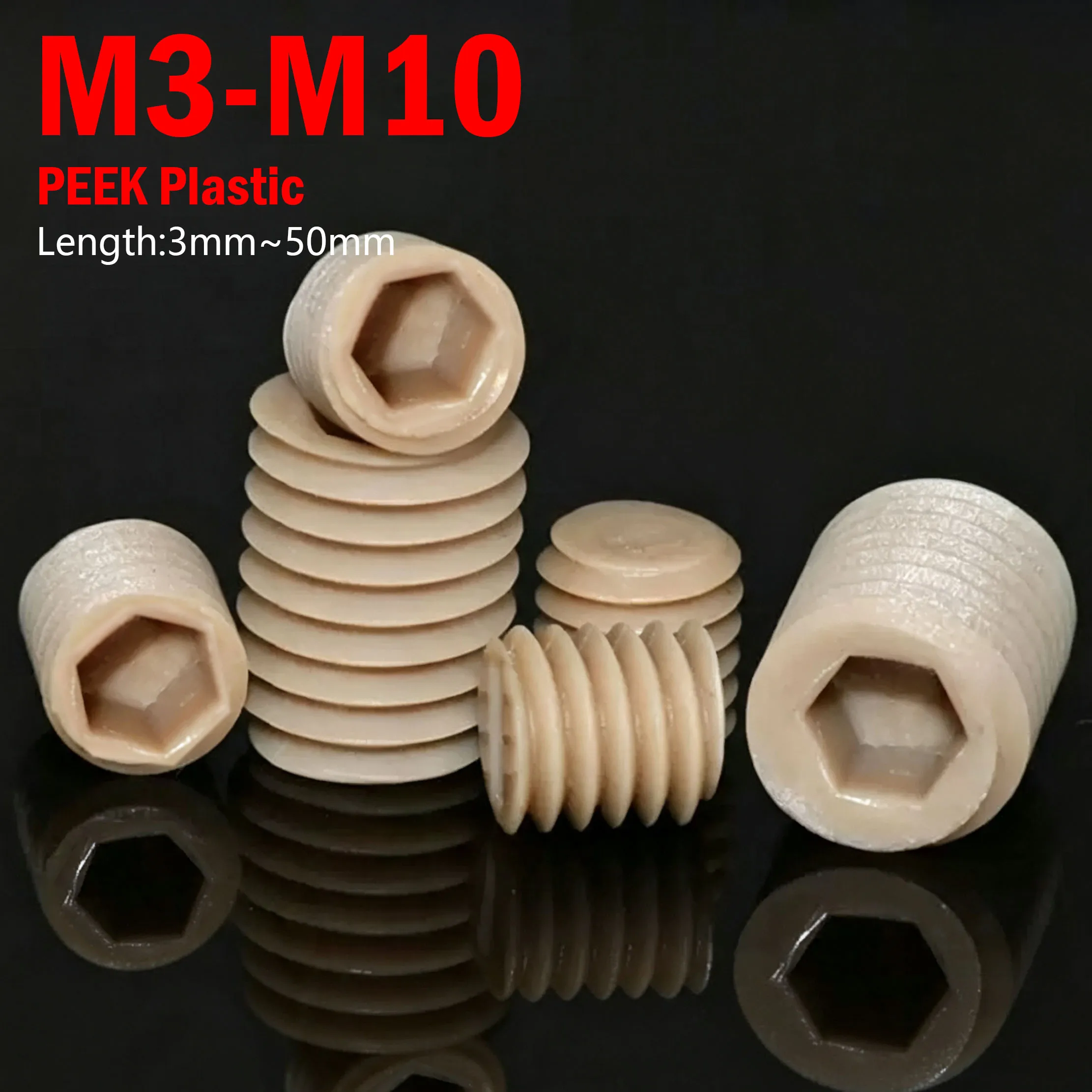 Grub Screw M3 M4 M5 M6 M8 M10 DIN913 PEEK Plastic Hex Hexagon Socket Allen Cup Point DIY Set Door Handles Bolt