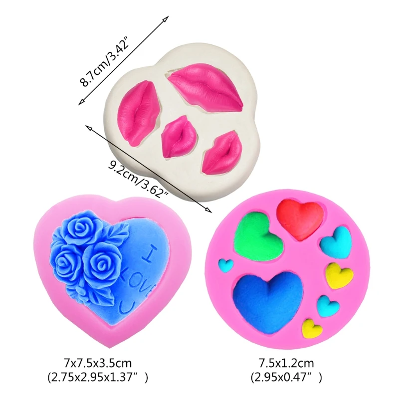 Valentine Kiss Lips Rose Flower Heart Fondant Candy Mold Sugar Cake Decoration Drop shipping