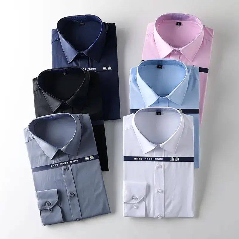  Business Series Men's Long Sleeve Casual Shirt Breathable Moisture-Wicking Early Autumn Commute Pure Color Shirt