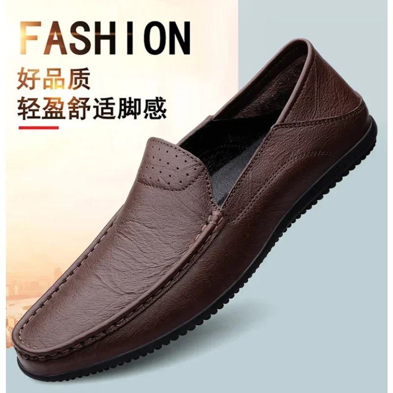 Zapatos de verano para hombre, mocasines de piel auténtica, transpirables, suaves, 2024