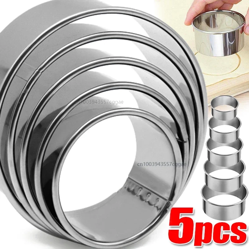 Molde redondo de acero inoxidable para galletas, dumplings utensilio de cocina para cortar, herramienta para hornear pasteles, 5/3 piezas