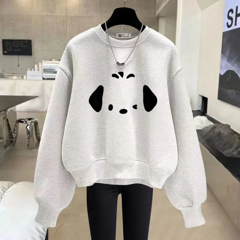 New Autumn/Winter Fashion Trend Korean Edition Plush Printed Round Neck Loose and Versatile Westernized Casual Women\'s Sweater