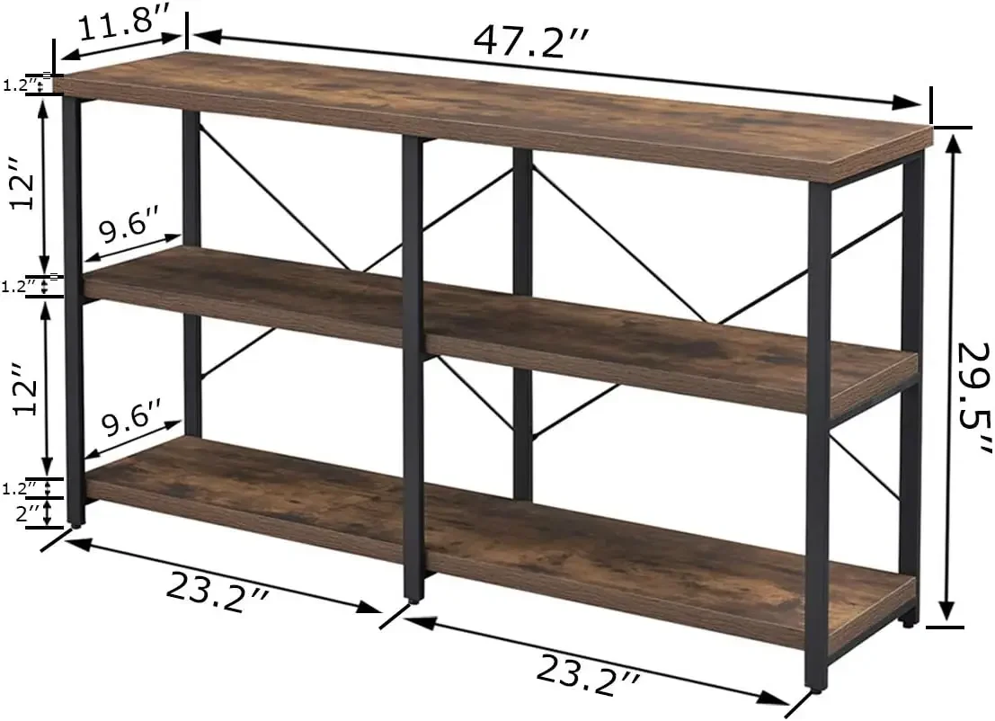 HOME Rustic Entryway Tables, Industrial Console Table for Living Room, 3-Tier Long Sofa Table with Storage Shelves, 47 Inc