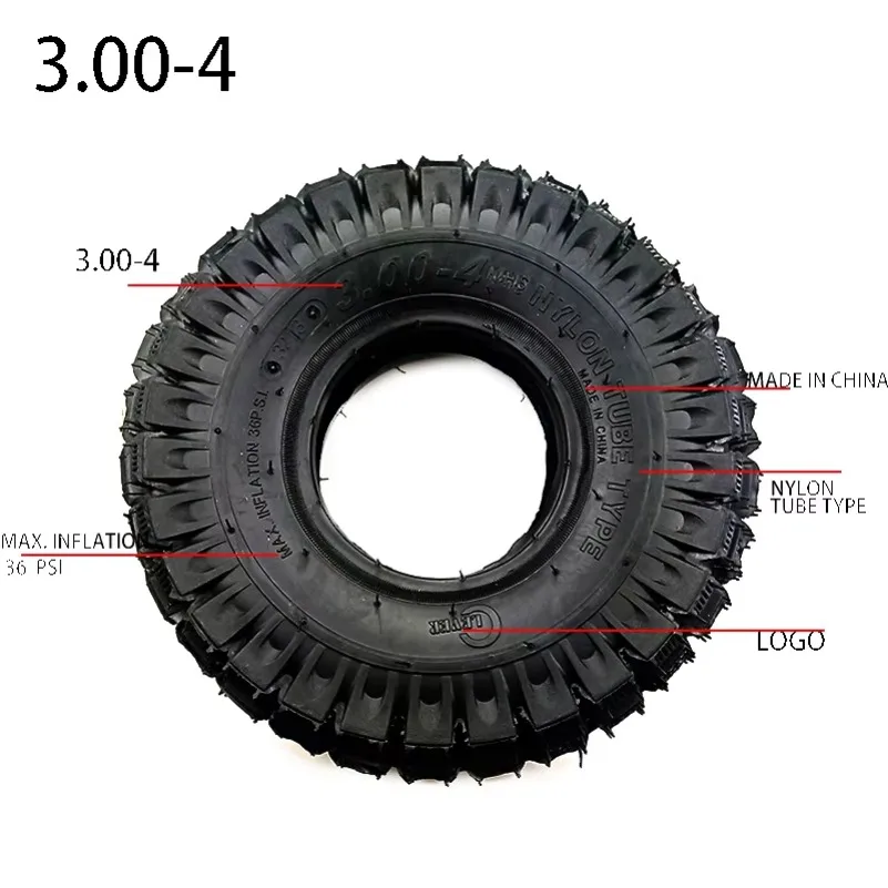 3.00-4 إطار داخلي خارجي للطرق الوعرة 3.00-4 (10 بوصة × 3 بوصة، 260 × 85) لـ Knobby Scooter ATV ومجموعة إطارات Go Kart والدراجات البخارية الكهربائية