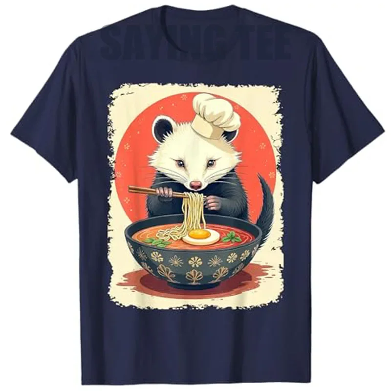 Cute Ramen Opossum – Funny Chef Possum Eating Noodles Foodie T-Shirt Humor Japanese Art Graphic Outfit Streetwear Y2k Saying Tee