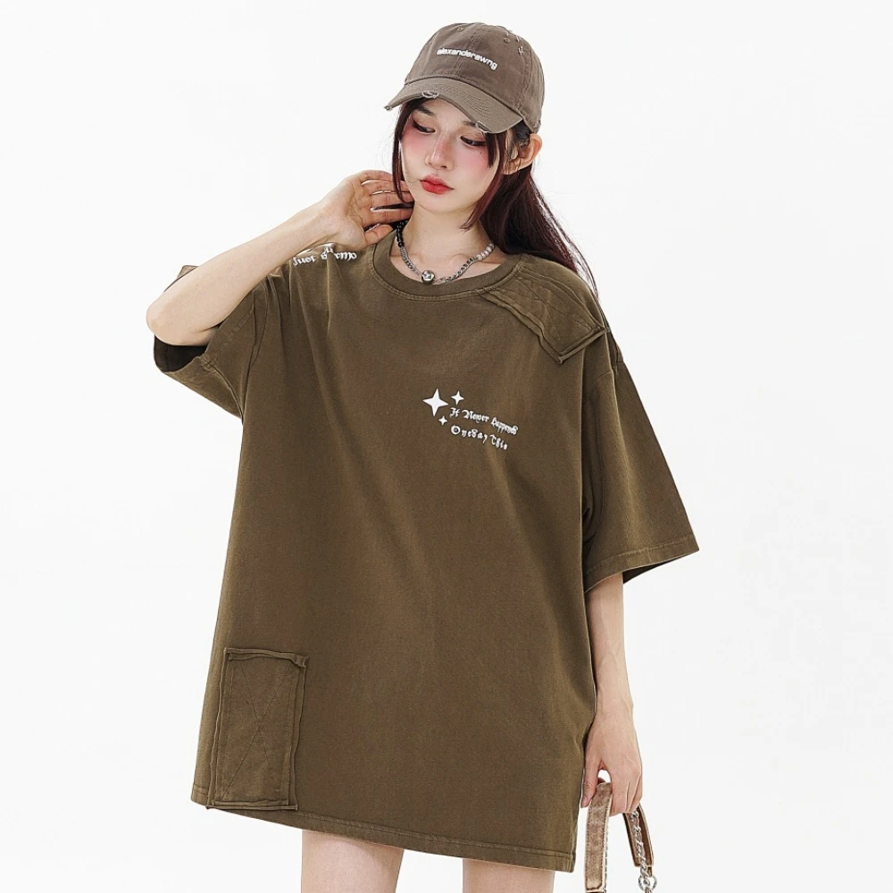 Distressed Aesthetic Grunge Baggy Plus Size Cotton Washed Summer Tops Oversized T-shirts for Women Men Streetwear Vintage