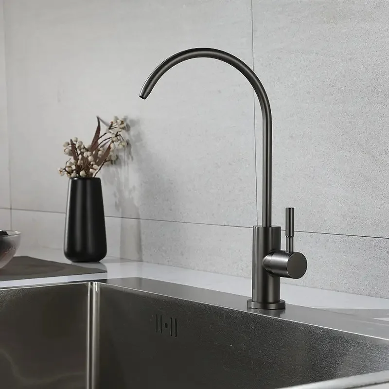 304Stainless Steel gunmetal Purified Kitchen Sink Faucet Deck-Mounted Rotating Drinking Cold Water brushed faucet