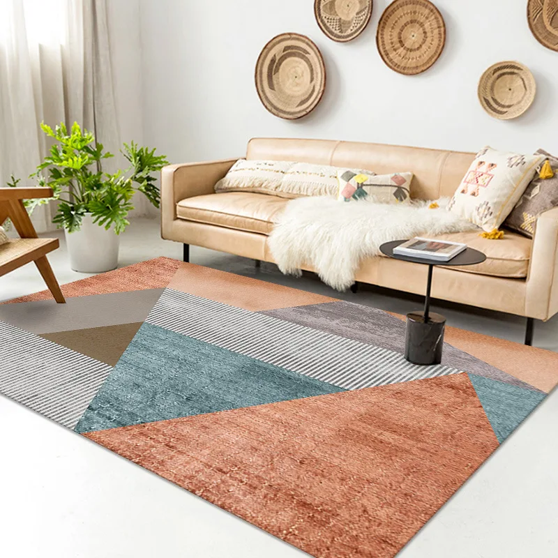 Morandi Color Crystal Velvet Carpet Modern Minimalist Geometric Homestay Living Room Sofa Coffee Table Rug Bedroom Decor