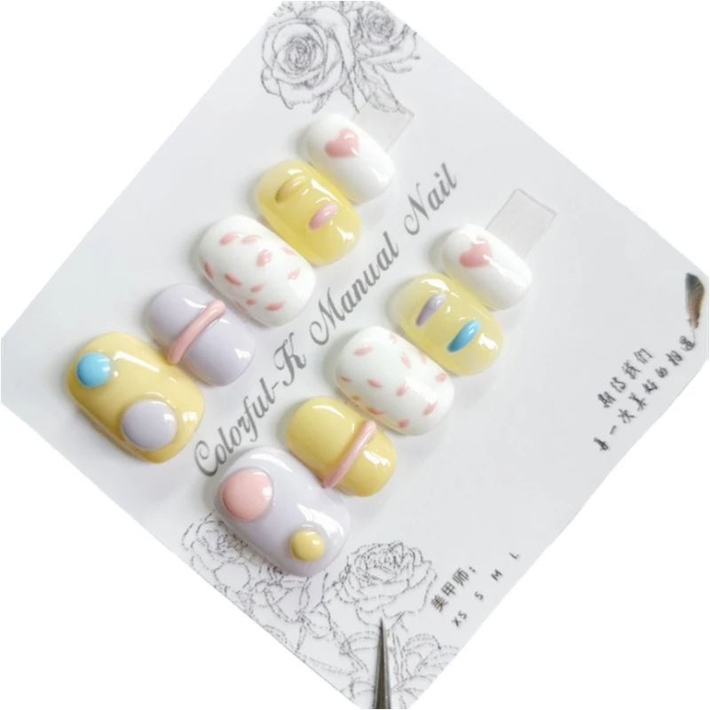 10Pcs Handmade Fake Nails Press on Nails Kawaii Candy Design Artificial Manicure Pretty False Nails Wearable Nail Set Full Cover