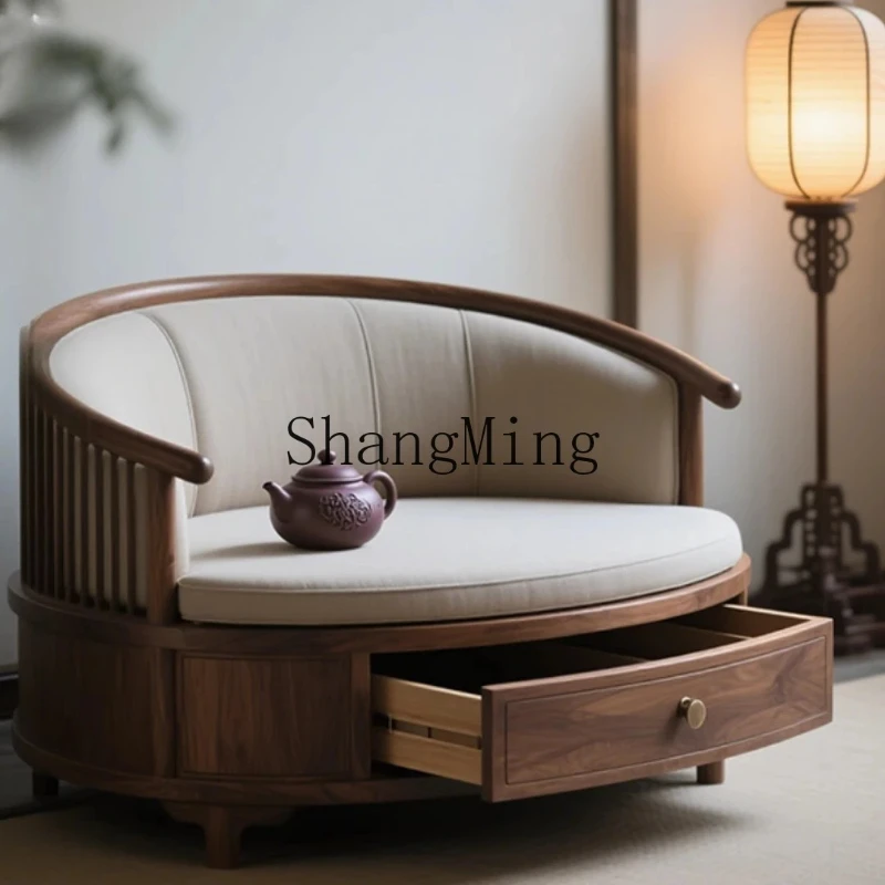 

SM small apartment household minimalist light luxury sofa black walnut solid wood single sofa