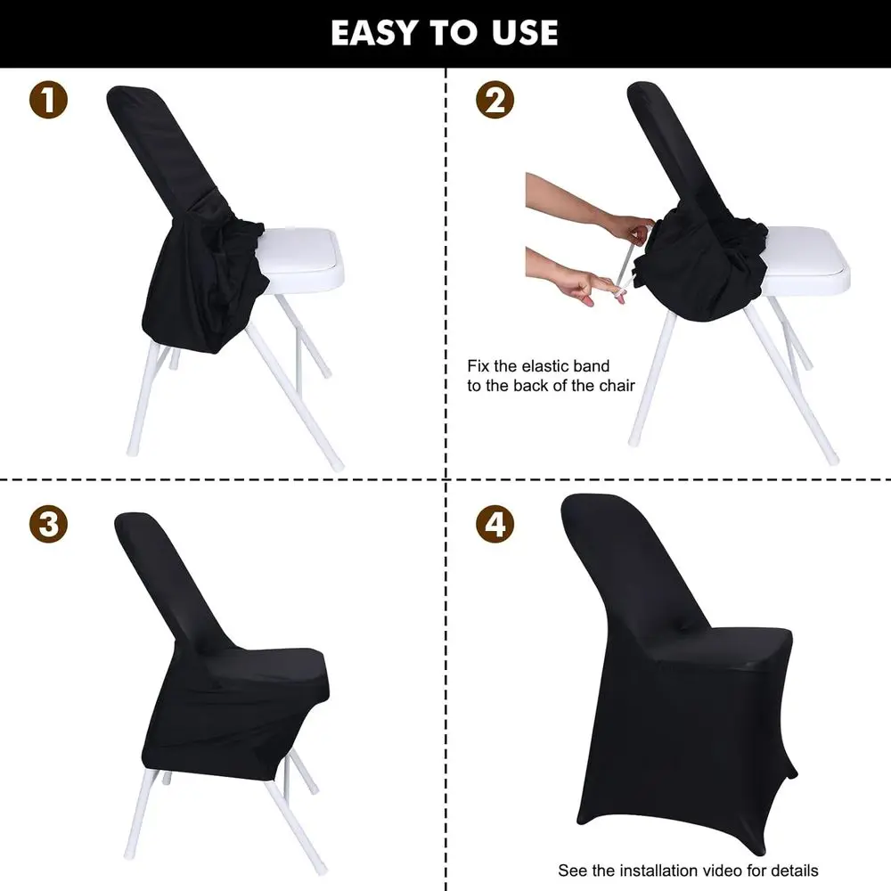 Coprisedie universali in spandex - Confezione da 55 per cene, feste, matrimoni e decorazioni natalizie (nero)