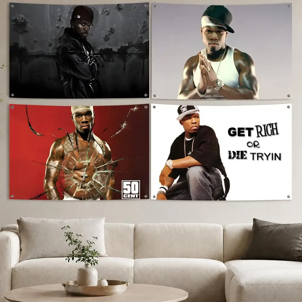 Rapper Man 50-cent Flags Aesthetic Wall Tapestry Printed Wall Hanging Living Room Party Outdoor Decor