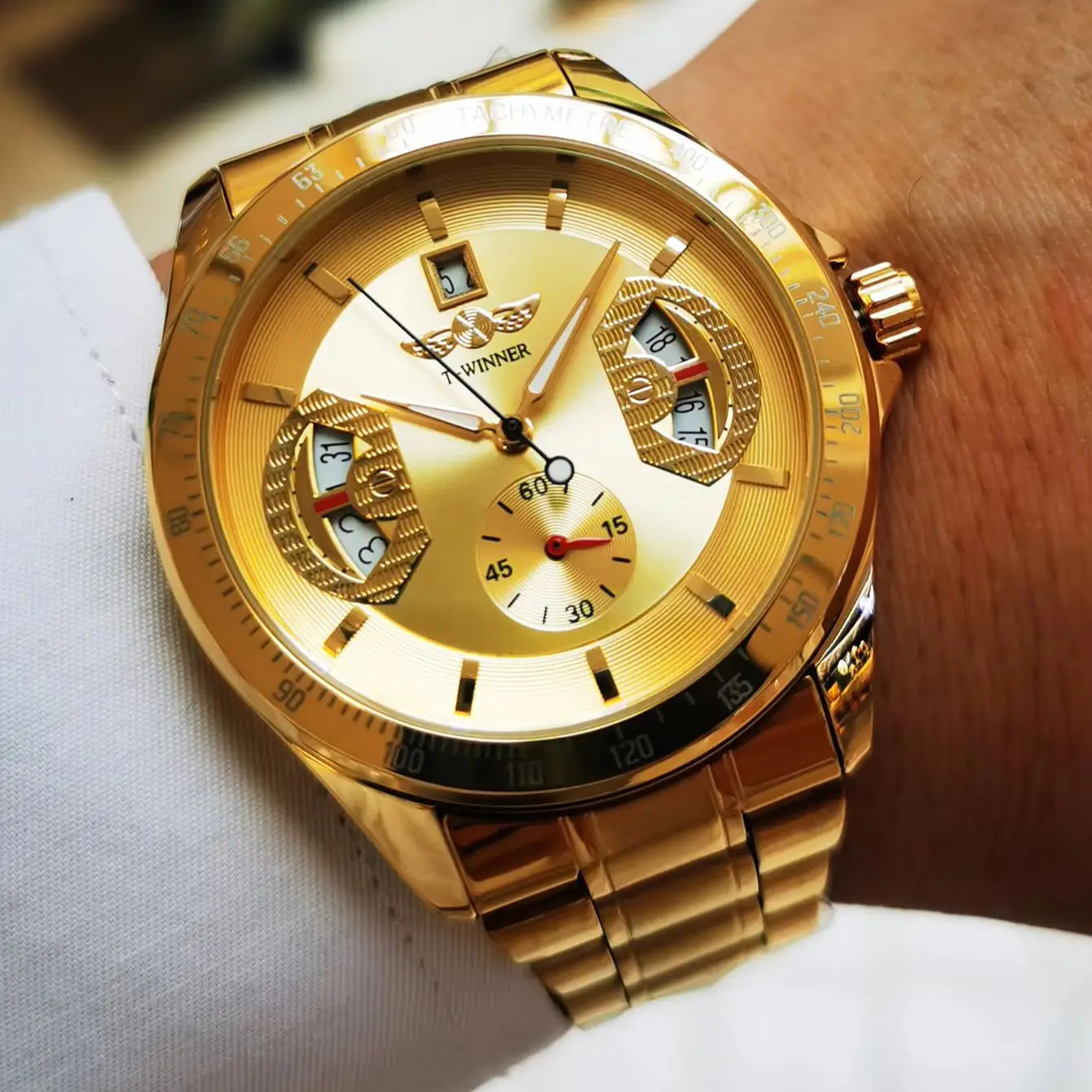 WINNER Luxury Royal Automatic Mechanical Watch for Men Calendar Stainless Steel Strap Fashion Gold Mens Watches Top Brand Clock