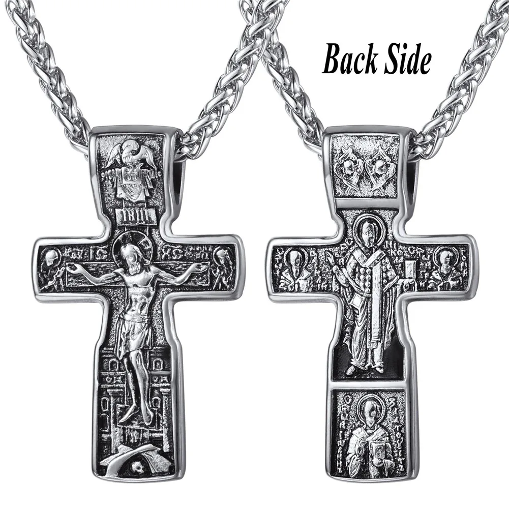 

U7 Stainless Steel Crucifix Jesus Cross Necklaces Gold Color 3mm Link Chain Vintage Catholic Church Religious Men Jewelry P119