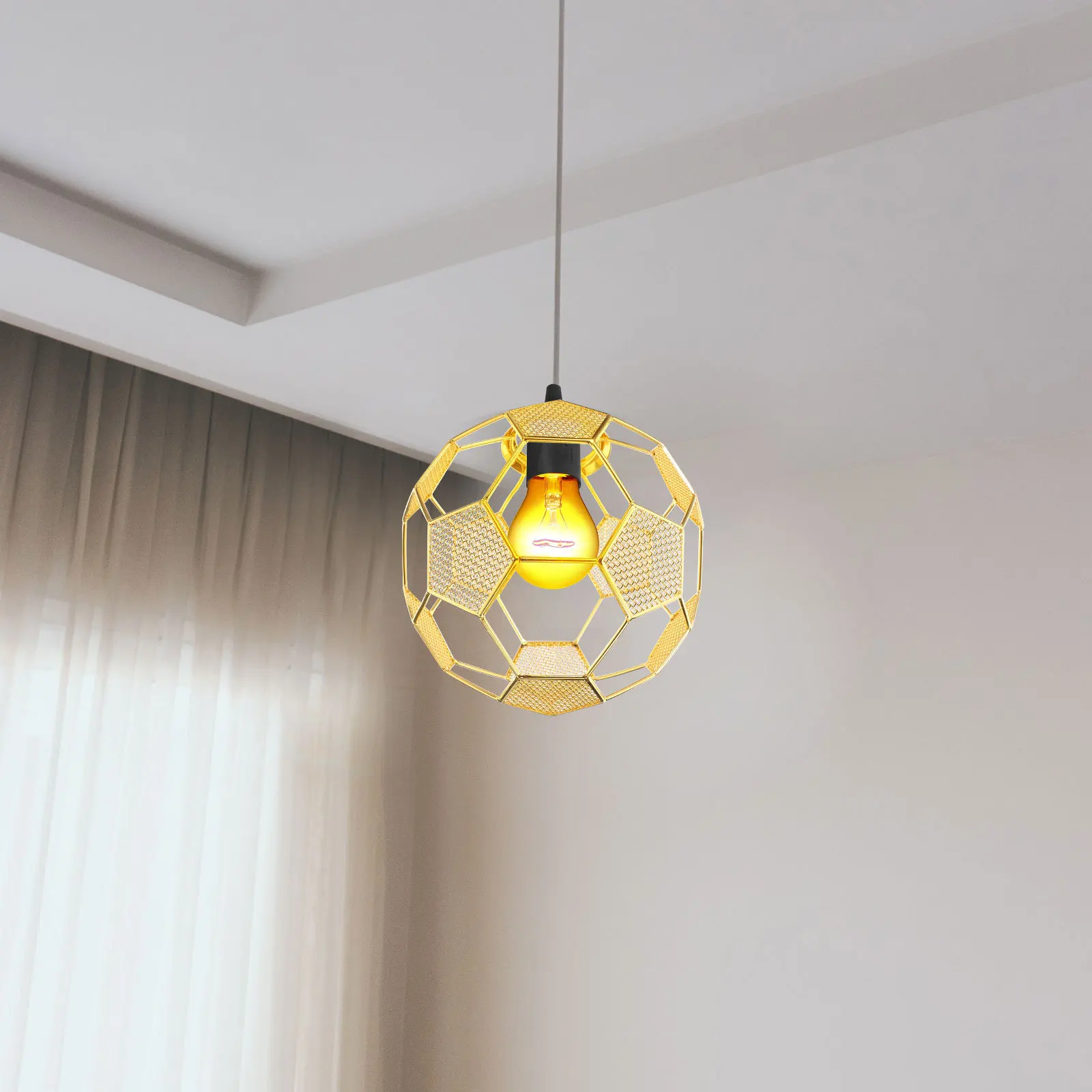 

Soccer Lamp Shade Hollow Out Metal Pendant Light Cover Industrial Style Hanging Lampshade for Home Restaurant Bar Coffee Shop