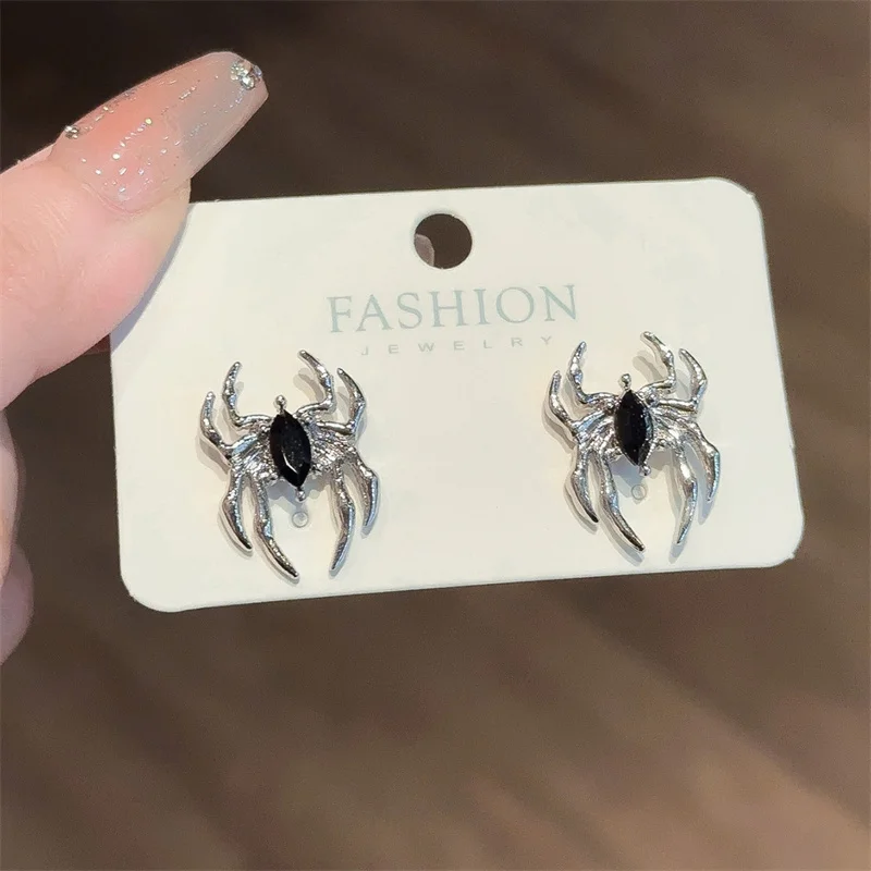 New Exaggerated Gothic Dark Halloween Earrings For Women Simple Personality Punk Black Spider Pearl Stud Earrings Party Jewelry image 5