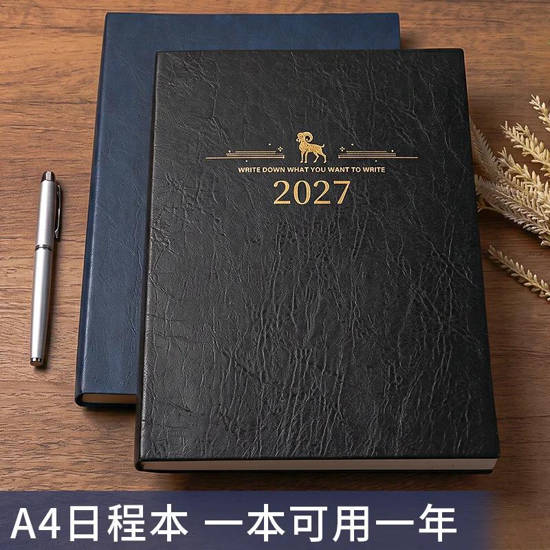 2027 A4 Daily Planner Notebook 404 Pages Thick Woodfree Paper, Large Business Schedule Organizer with Vertical Stripe Cover