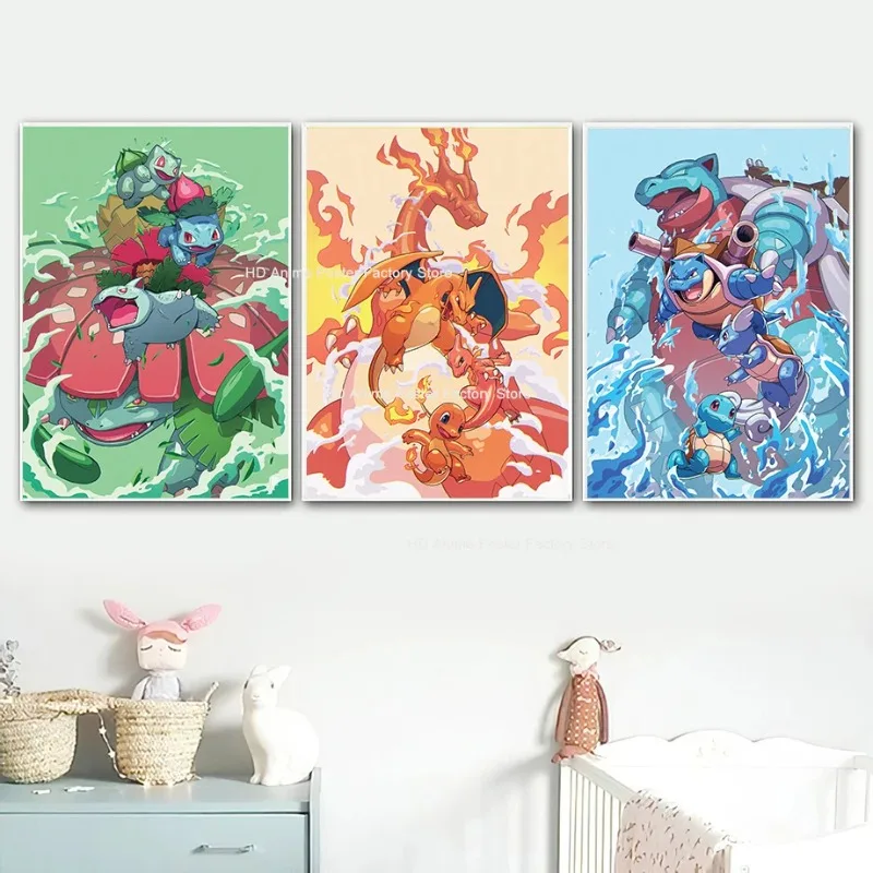 Cartoon Pokemon Charizard Posters Venusaur Blastoise Canvas Painting Anime Wall Art Prints Living Room Decor Mural Home Decor