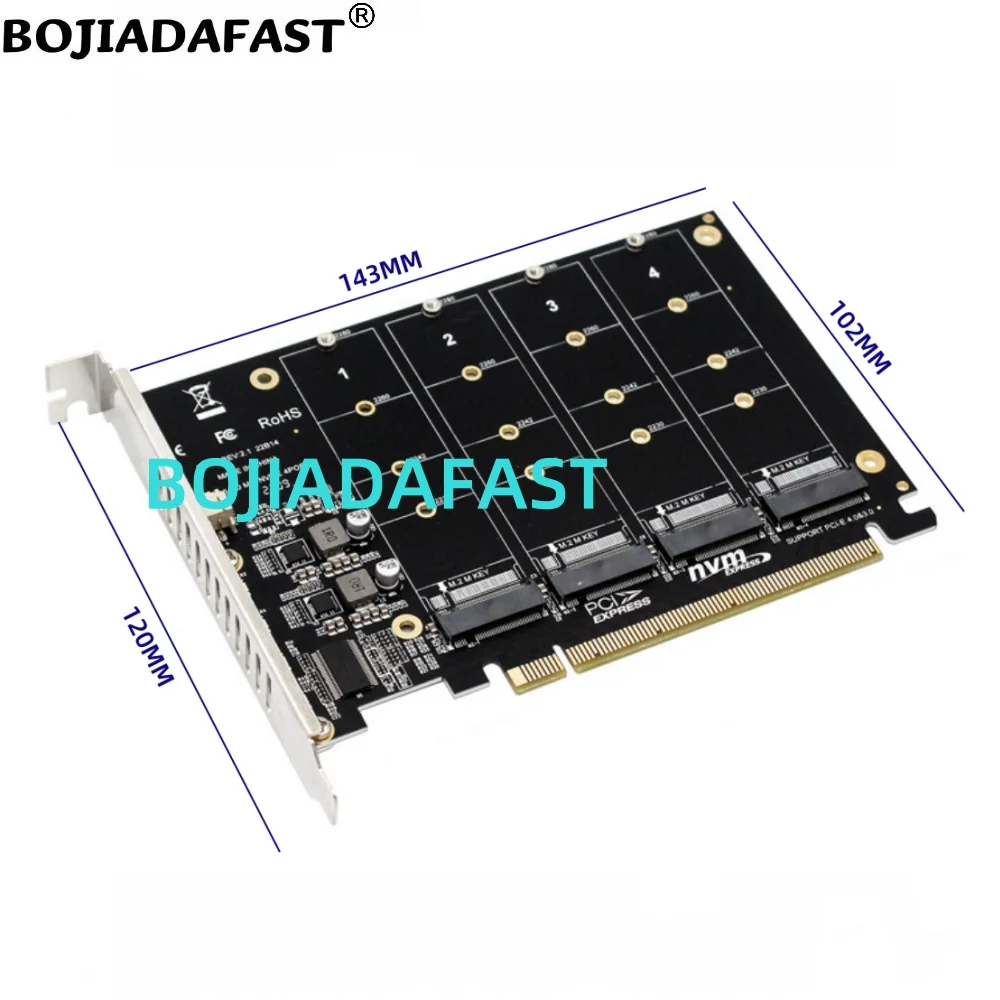 PCI-E 4.0 16X PCIe 3.0 X16 To 4 x NGFF M.2 2280 M2 NVME SSD Adapter Expansion Card with Aluminium Heatsink