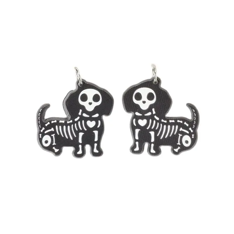 6Pcs Halloween Charms Acrylic Black Bat Dog Flamingo For Earring Keychain Pendant Necklace Diy Making