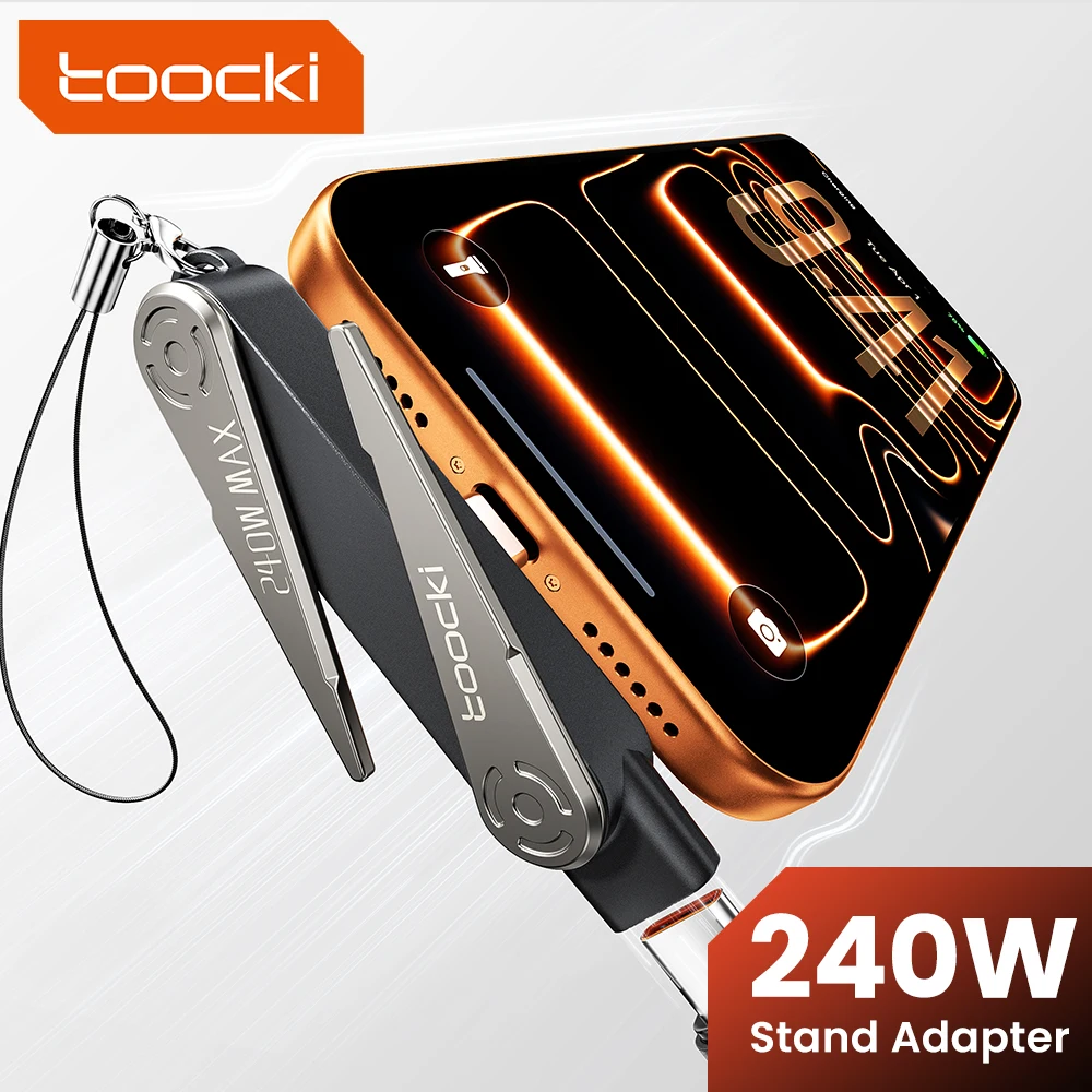 Adaptador USB C a USB C Toocki de 240W con Soporte Plegable para Teléfono, Convertidor de 90 Grados, Adaptador OTG para Laptop, Tablet, iPhone, Samsung