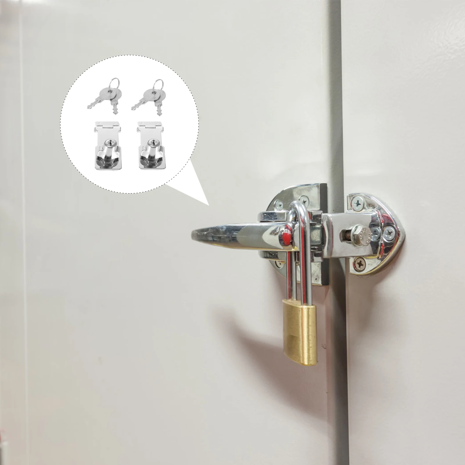 

2 Sets Keyed Hasp Locks Stainless Steel Cabinet Door Latch Security Small Silver Kitchen Storage Box Locker Safeguard